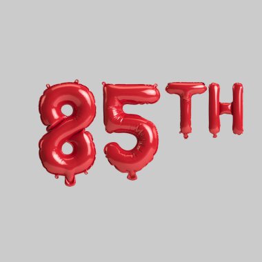 Beyaz zemin üzerinde izole edilmiş 85 'inci kırmızı balonların 3D çizimi