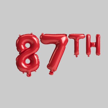 Beyaz zemin üzerinde 87. kırmızı balonların 3D çizimi