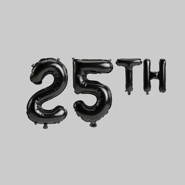 Illustration 25Th Black Balloons Isolated White Background — 图库照片
