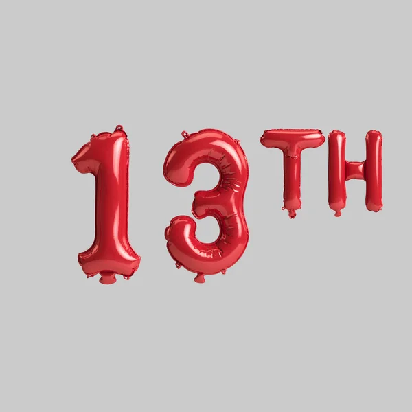 Illustration 13Th Red Balloons Isolated White Background — 스톡 사진