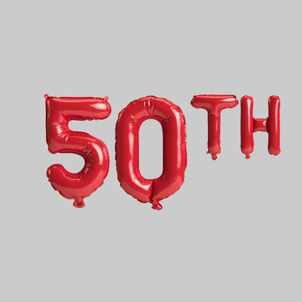 Beyaz zemin üzerinde izole edilmiş 50. kırmızı balonların 3D çizimi