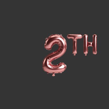 Siyah zemin üzerinde izole edilmiş 2. Metal gül balonlarının 3D çizimi