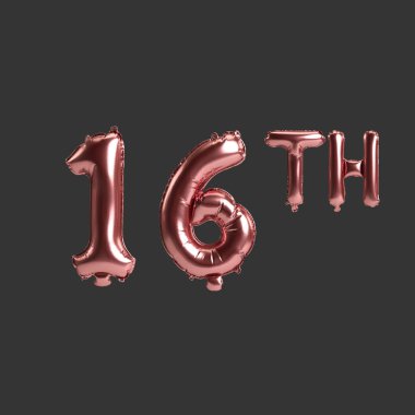 Siyah zemin üzerinde izole edilmiş 16. metal gül balonlarının 3D çizimi