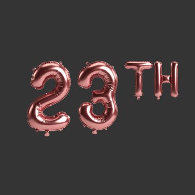 Siyah zemin üzerinde izole edilmiş 23. Metal gül balonlarının 3D çizimi