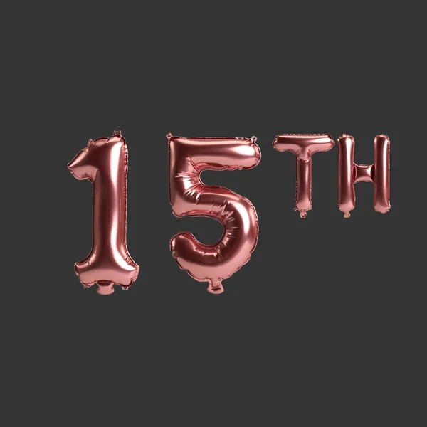Illustration 15Th Metal Rose Balloons Isolated Black Background — Fotografia de Stock