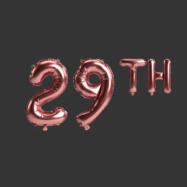 Ilustracja 29Th Metalowe Balony Różane Izolowane Czarnym Tle — Zdjęcie stockowe