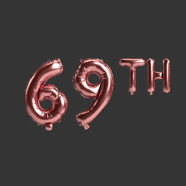 Ilustracja 69Th Metalowe Róża Balony Izolowane Czarnym Tle — Zdjęcie stockowe