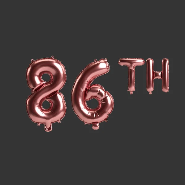 Illustration 86Th Metal Rose Balloons Isolated Black Background — Stockfoto