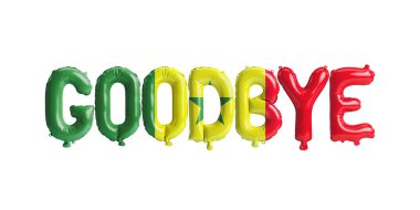 3d illustration of goodbye letter balloon in Senegal flag isolated on white background