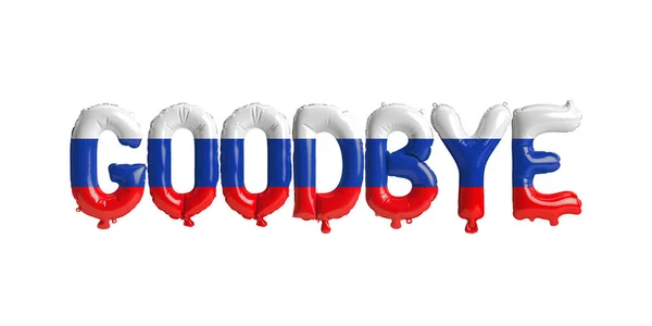 3d illustration of goodbye letter balloon in Russia flag isolated on white background