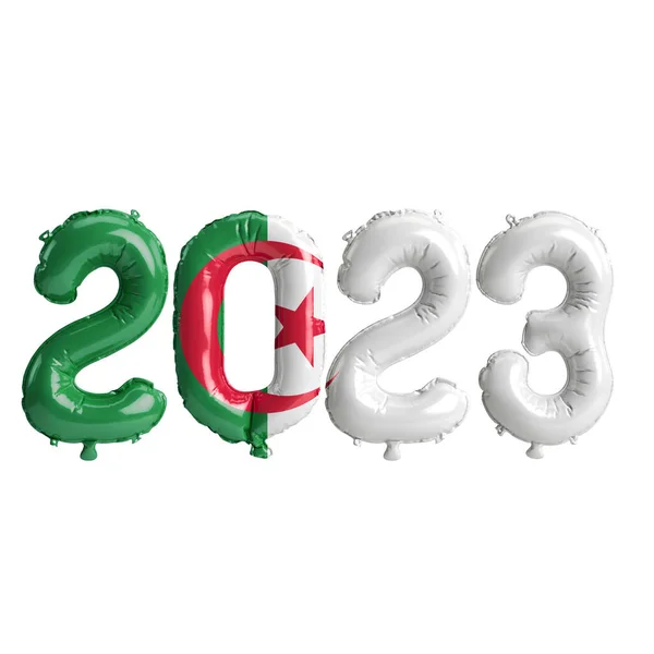 Illustrazione 2023 Palloncini Anno Con Bandiera Algeria Isolata Sfondo Bianco — Foto Stock