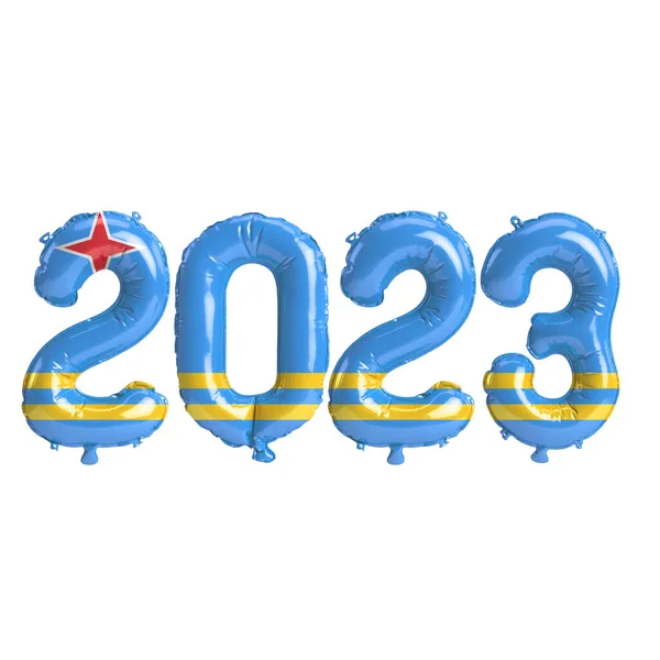 Ilustração Balões 2023 Anos Com Bandeira Aruba Isolada Sobre Fundo — Fotografia de Stock