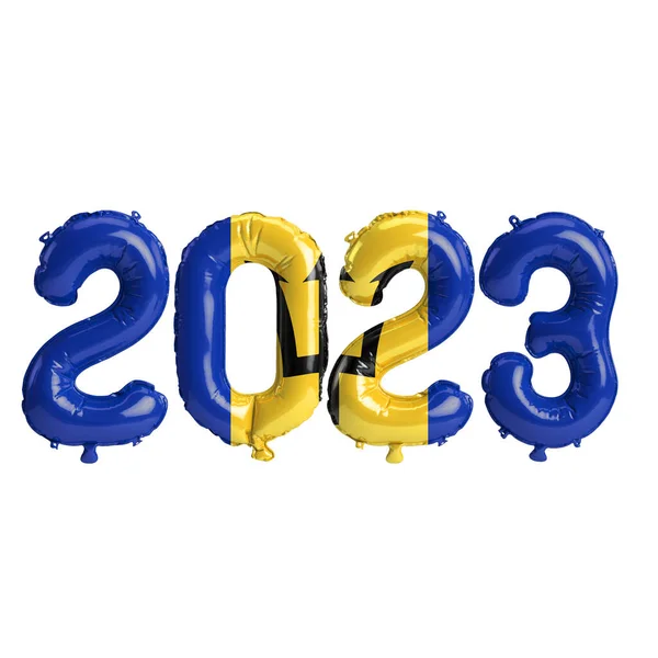 Illustratie Van 2023 Jaar Ballonnen Met Barbados Vlag Geïsoleerd Witte — Stockfoto