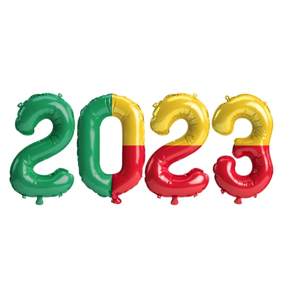 Illustratie Van 2023 Jaar Ballonnen Met Benin Vlag Geïsoleerd Witte — Stockfoto