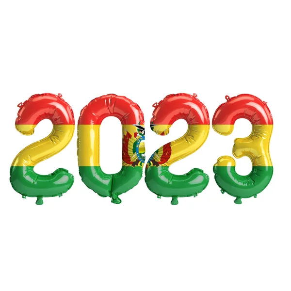 Ilustrace Balónů Roku 2023 Bolívijskou Vlajkou Izolovaných Bílém Pozadí — Stock fotografie