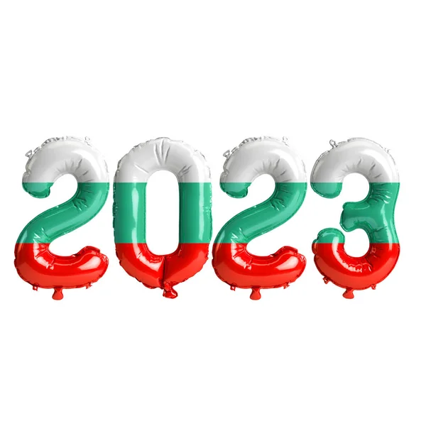白い背景にブルガリアの旗が孤立した2023年の気球の3Dイラスト — ストック写真