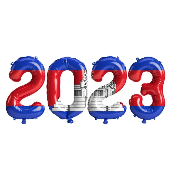 Ilustração 2023 Anos Balões Com Bandeira Cambojana Isolado Fundo Branco — Fotografia de Stock