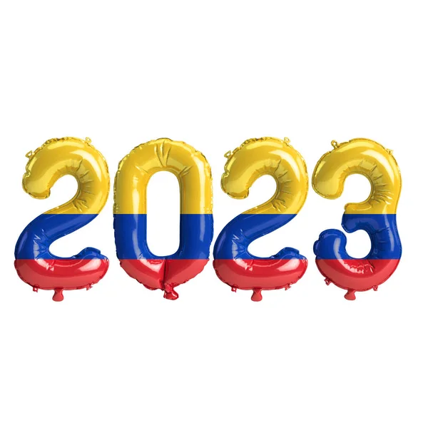 Ilustração 2023 Anos Balões Com Bandeira Colômbia Isolado Fundo Branco — Fotografia de Stock