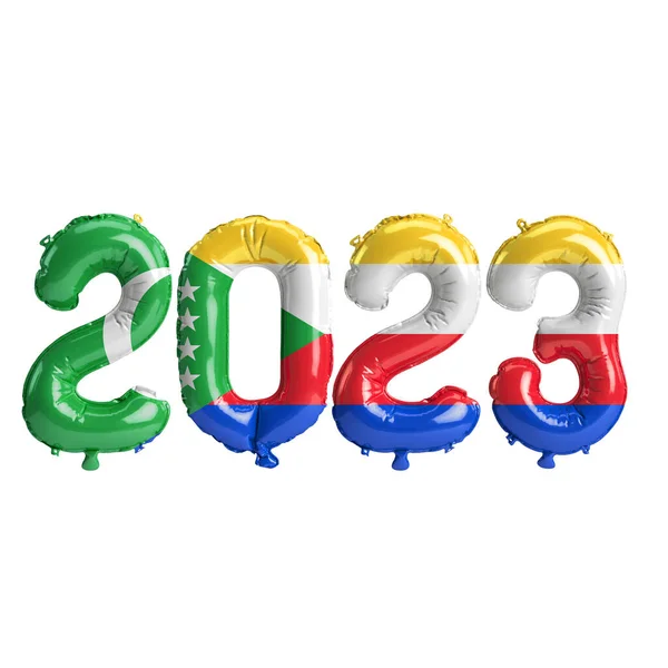 Illustration Von 2023 Jahre Luftballons Mit Komoren Flagge Isoliert Auf — Stockfoto