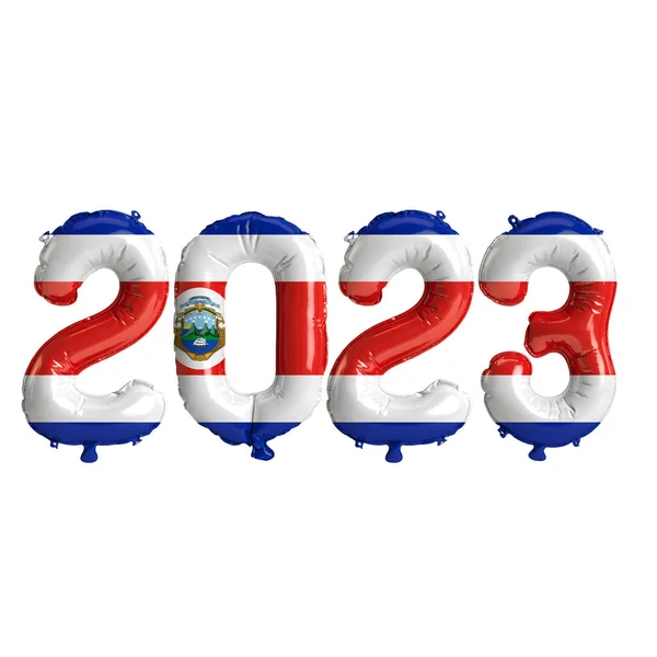 Illustration 2023 Ballonger Med Costa Rica Flagga Isolerad Vit Bakgrund — Stockfoto