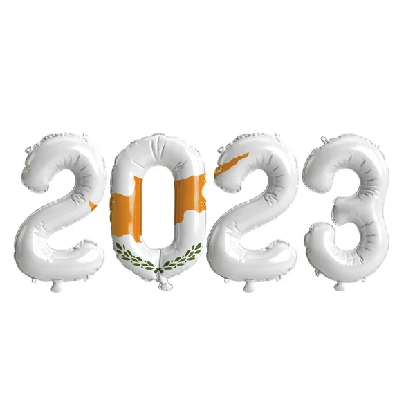 Illustratie Van 2023 Jaar Ballonnen Met Cyprus Vlag Geïsoleerd Witte — Stockfoto