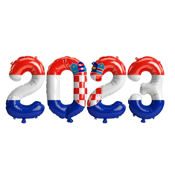 Illustration Des Jahres 2023 Luftballons Mit Kroatien Flagge Isoliert Auf — Stockfoto