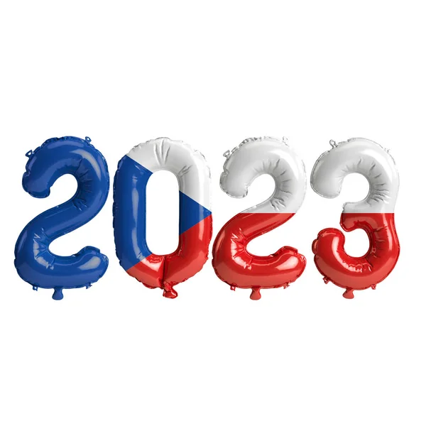 Ilustração Balões 2023 Anos Com Bandeira Checa Isolada Fundo Branco — Fotografia de Stock