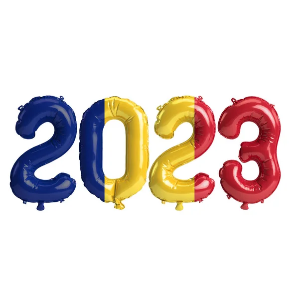 Ilustrace Balónů Roku 2023 Čadskou Vlajkou Izolovaných Bílém Pozadí — Stock fotografie