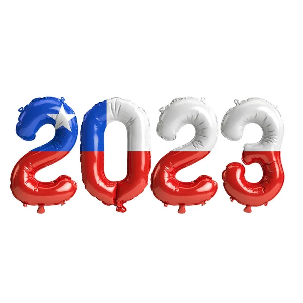 Εικονογράφηση Του 2023 Έτος Μπαλόνια Σημαία Της Χιλής Απομονώνονται Λευκό — Φωτογραφία Αρχείου