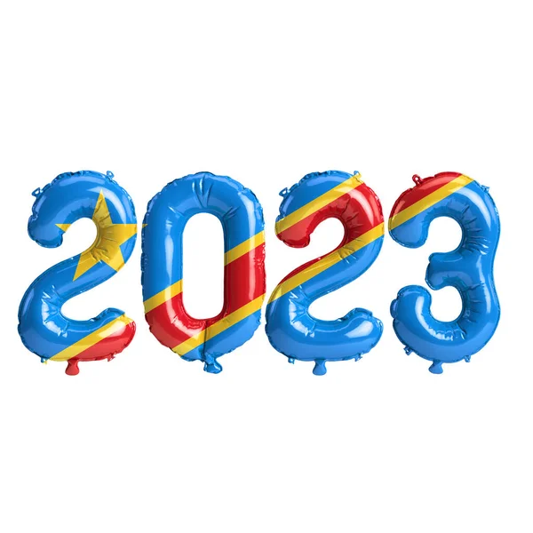 Illustratie Van 2023 Jaar Ballonnen Met Congo Vlag Geïsoleerd Witte — Stockfoto