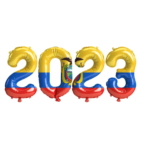 Ilustrasi Dari 2023 Tahun Balon Dengan Bendera Ekuador Terisolasi Pada — Stok Foto