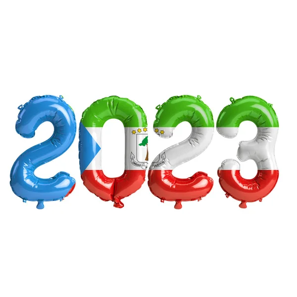 Εικονογράφηση Του 2023 Έτος Μπαλόνια Σημαία Της Ισημερινής Γουινέας Απομονώνονται — Φωτογραφία Αρχείου