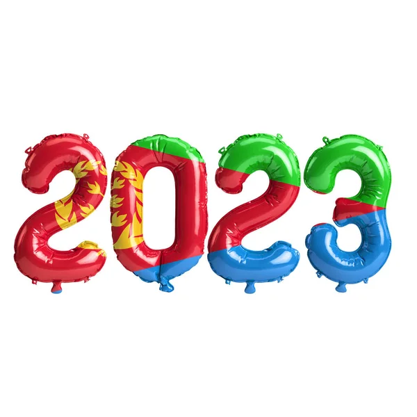 Ilustração Balões 2023 Anos Com Bandeira Eritreia Isolada Fundo Branco — Fotografia de Stock