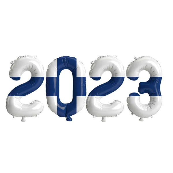 Ilustração Balões 2023 Anos Com Bandeira Finlândia Isolada Fundo Branco — Fotografia de Stock