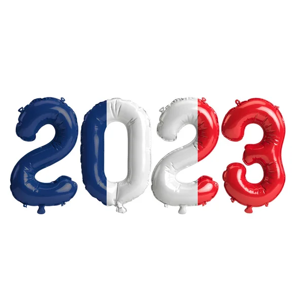 Εικονογράφηση Του 2023 Έτος Μπαλόνια Σημαία Της Γαλλίας Απομονώνονται Λευκό — Φωτογραφία Αρχείου