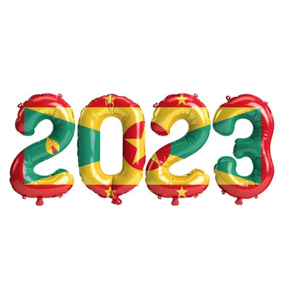 Illustration 2023 Ballonger Med Grenada Flagga Isolerad Vit Bakgrund — Stockfoto