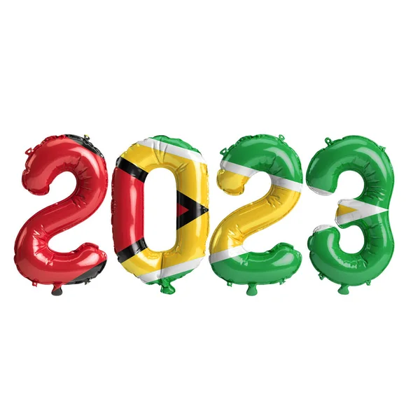 Illustratie Van 2023 Jaar Ballonnen Met Guyana Vlag Geïsoleerd Witte — Stockfoto