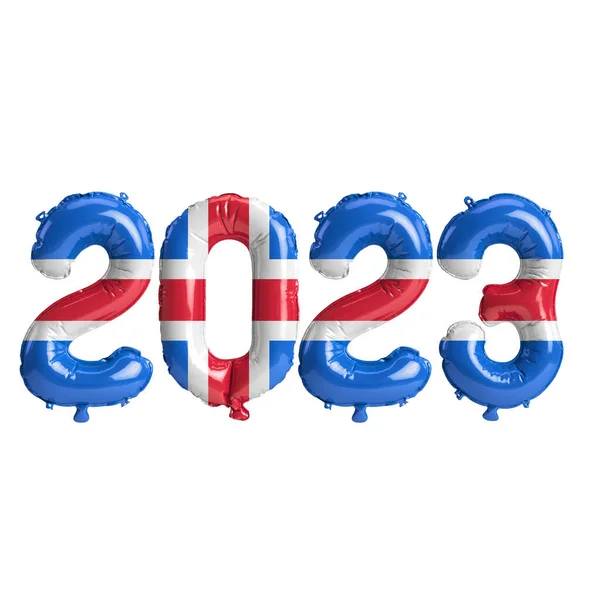 Ilustracja 2023 Roku Balony Flagą Islandii Izolowane Białym Tle — Zdjęcie stockowe