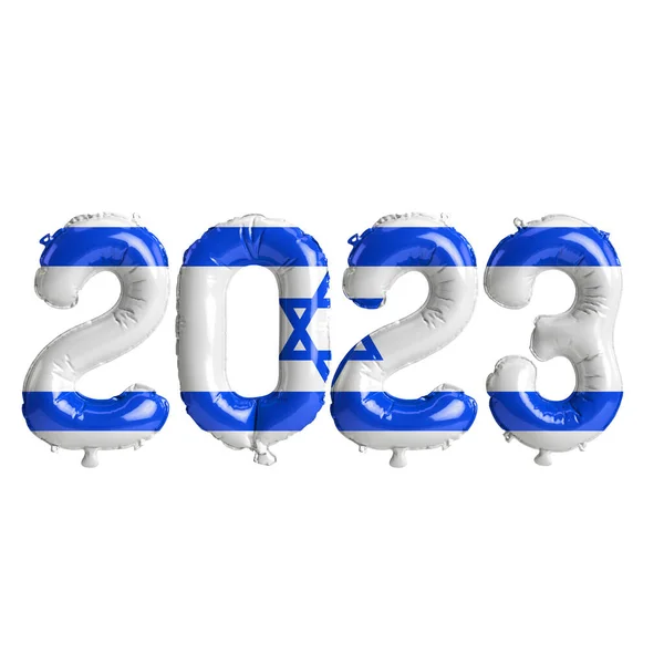 Иллюстрация 2023 Года Воздушные Шары Флагом Израиля Изолированы Белом Фоне — стоковое фото