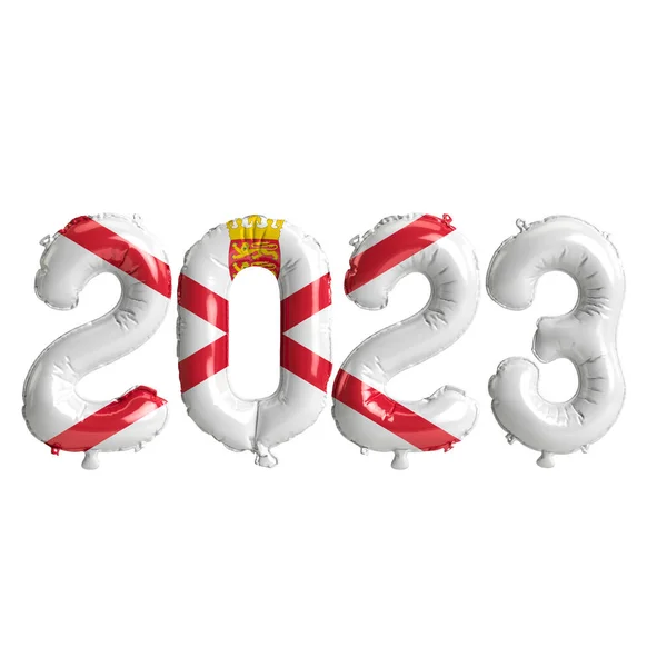 Ilustrace 2023 Rok Balónky Jersey Vlajkou Izolované Bílém Pozadí — Stock fotografie