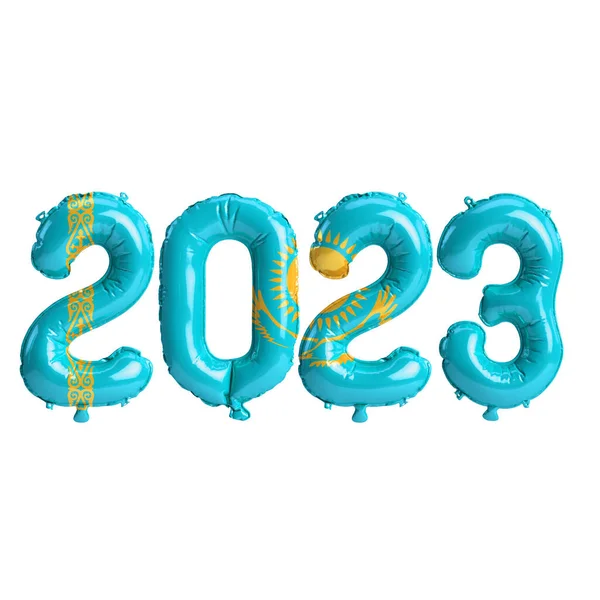 Ilustrace Balónů Roku 2023 Kazašskou Vlajkou Izolovaných Bílém Pozadí — Stock fotografie