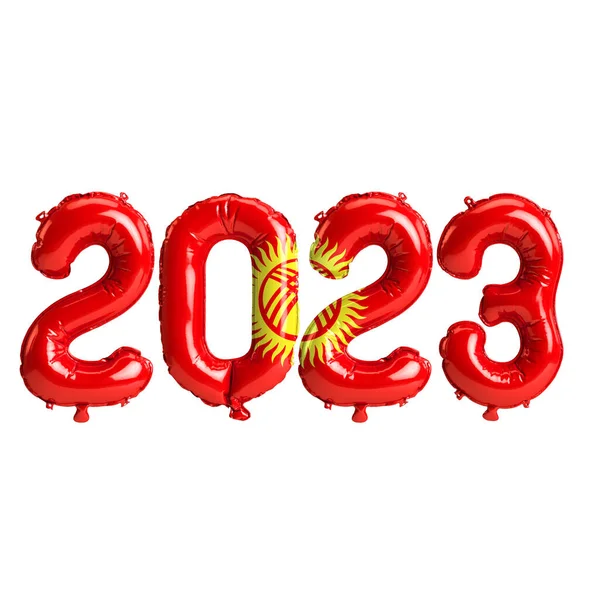 Ilustração Balões 2023 Anos Com Bandeira Quirguistão Isolada Fundo Branco — Fotografia de Stock