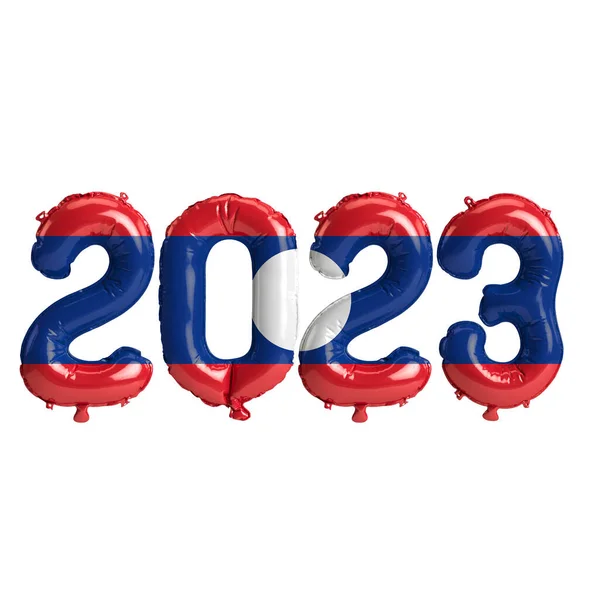 Illustration 2023 Ballonger Med Laos Flagga Isolerad Vit Bakgrund — Stockfoto