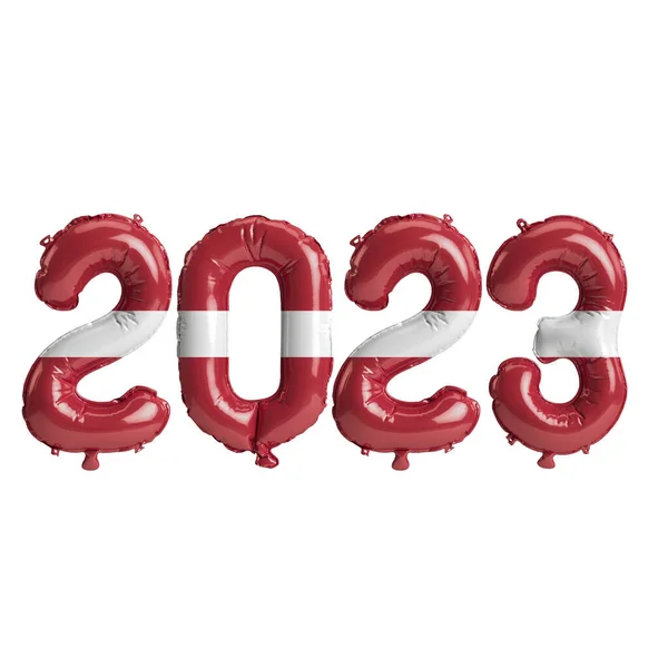 Ilustração Balões 2023 Anos Com Bandeira Letônia Isolada Fundo Branco — Fotografia de Stock