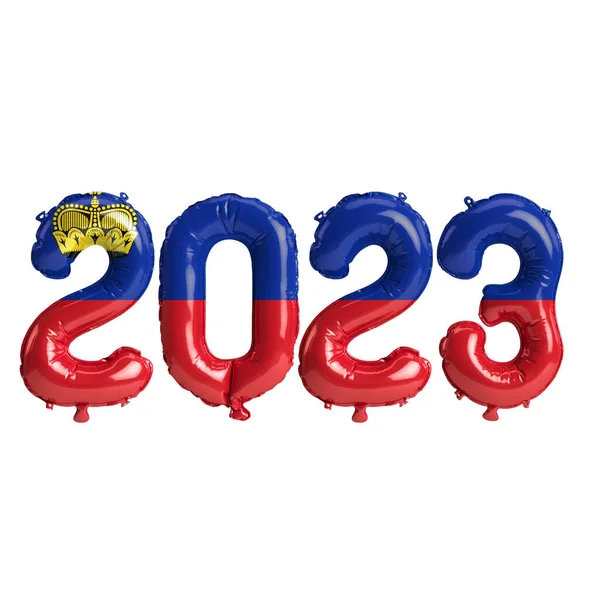 Illustration 2023 Ballonger Med Liechtenstein Flagga Isolerad Vit Bakgrund — Stockfoto