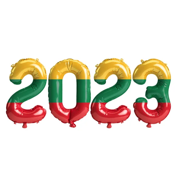 Εικονογράφηση Του 2023 Έτος Μπαλόνια Σημαία Λιθουανίας Απομονώνονται Λευκό Φόντο — Φωτογραφία Αρχείου