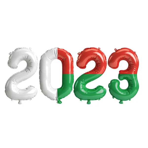 Εικονογράφηση Του 2023 Έτος Μπαλόνια Σημαία Μαδαγασκάρης Απομονώνονται Λευκό Φόντο — Φωτογραφία Αρχείου