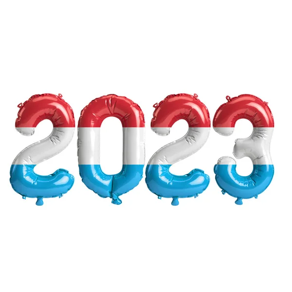 Εικονογράφηση Του 2023 Έτος Μπαλόνια Σημαία Λουξεμβούργου Απομονώνονται Λευκό Φόντο — Φωτογραφία Αρχείου