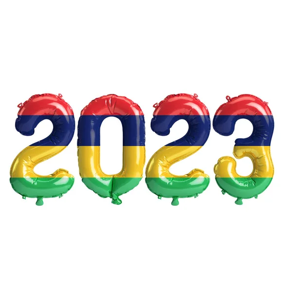 Ilustração Balões 2023 Anos Com Bandeira Mauriciana Isolada Fundo Branco — Fotografia de Stock