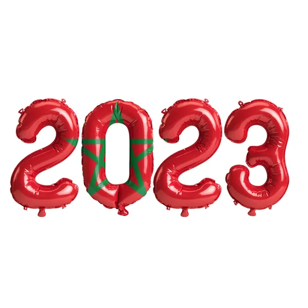 Illustratie Van 2023 Jaar Ballonnen Met Marokko Vlag Geïsoleerd Witte — Stockfoto